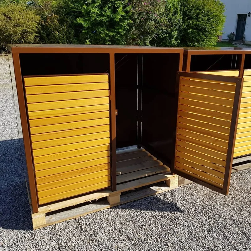 PREMIUM Holz 2er Mülltonnenbox mit Holztüren