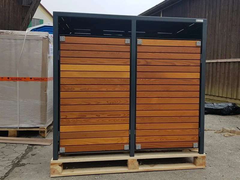 PREMIUM Holz 2er Mülltonnenbox mit Holztüren