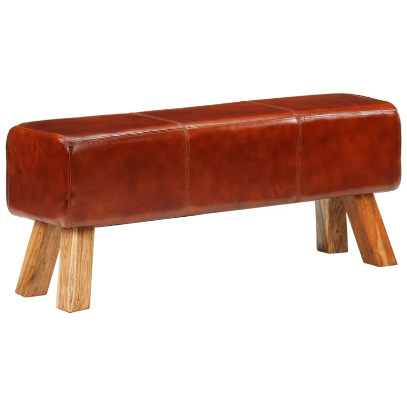 vidaXL – Gepolsterte Sitzbank aus Echtleder und massivem Mangoholz, 110 × 30 × 46 cm, Braun