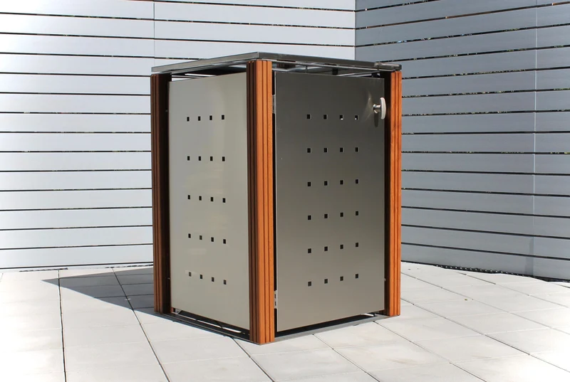 Mülltonnenbox 240L - Edelstahl - Holzpfosten - 1er Box
