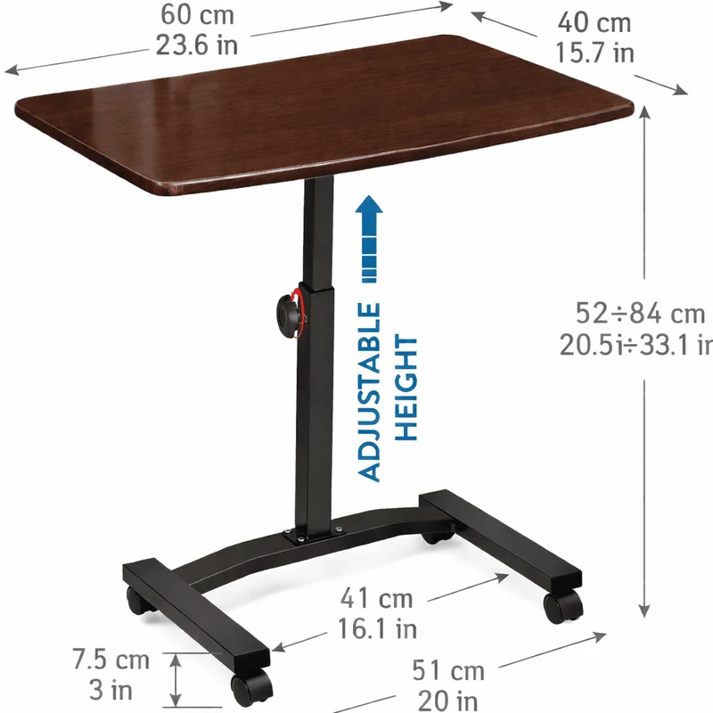 Tatkraft Salute - Laptoptisch Höhenverstellbar, Laptoptisch Sofa, Schreibtisch auf Rollen, Betttisch, MDF-Holz, Walnussfarbe, Stahl