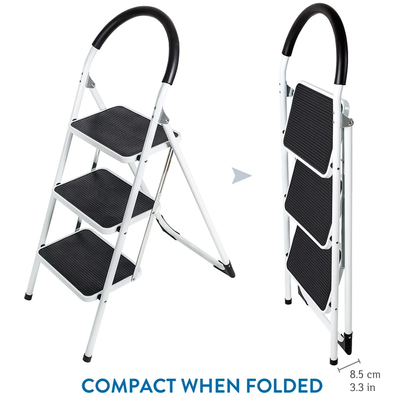 WonderWorker Bold - Stabile Sicherheitsleiter Bis 150 KG, Leiter mit Extra Breite Anti-Rutsch Stufen, Klappleiter 3 Stufen, Klappbar Stufenleiter