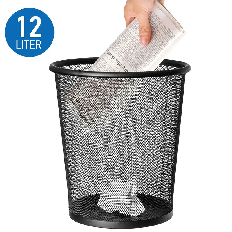 art moon Mesh - 1 Stück, Papiereimer büro, Papierkorb, Mülleimer, Höhe 29.5 cm, 12 L, pulverbeschichtetem Stahl, Schwarz
