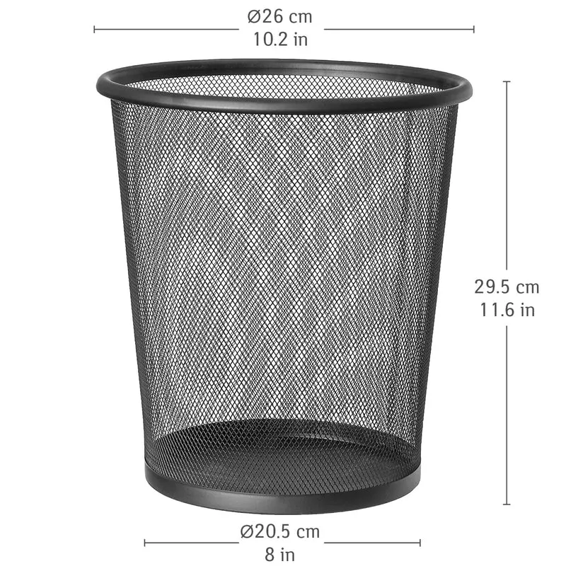 art moon Mesh - 1 Stück, Papiereimer büro, Papierkorb, Mülleimer, Höhe 29.5 cm, 12 L, pulverbeschichtetem Stahl, Schwarz