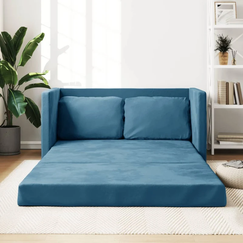 vidaXL - Bodensofa, Boden Sofa, Bodencouch, Bodensofa mit Schlaffunktion, 122x70x55 cm (122x204x55 cm), Tragfähigkeit (pro Sitz ) 110 kg, Samt, Blau