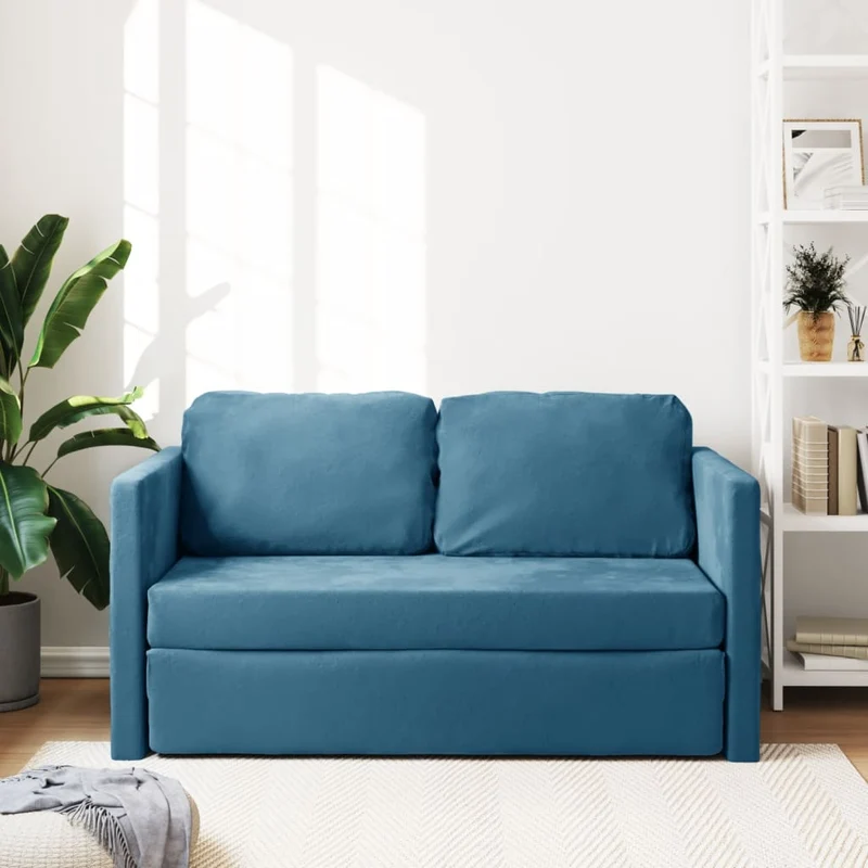 vidaXL - Bodensofa, Boden Sofa, Bodencouch, Bodensofa mit Schlaffunktion, 122x70x55 cm (122x204x55 cm), Tragfähigkeit (pro Sitz ) 110 kg, Samt, Blau
