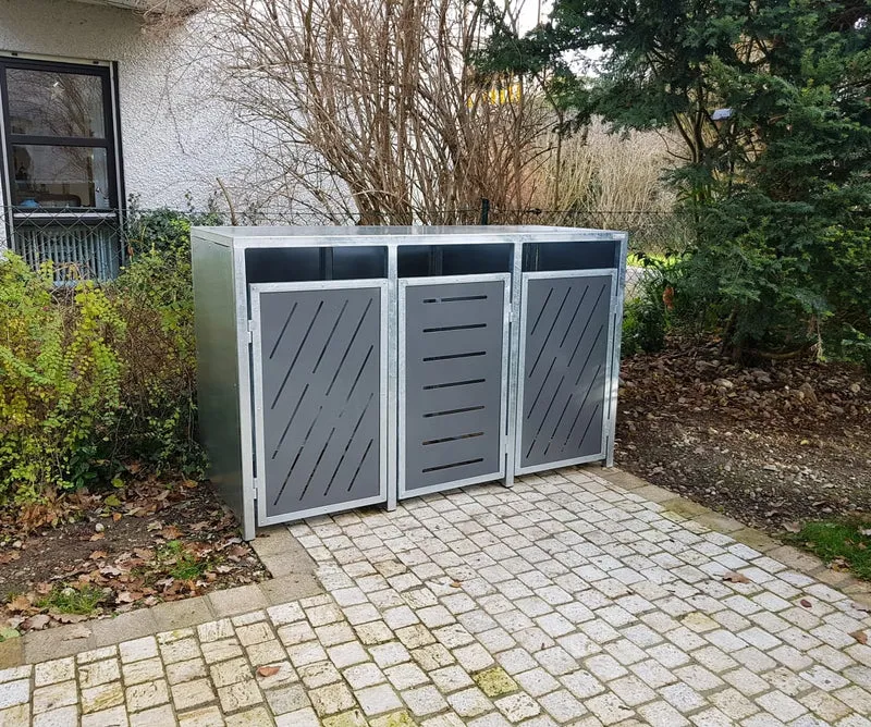 PREMIUM Zink 3er Mülltonnenbox