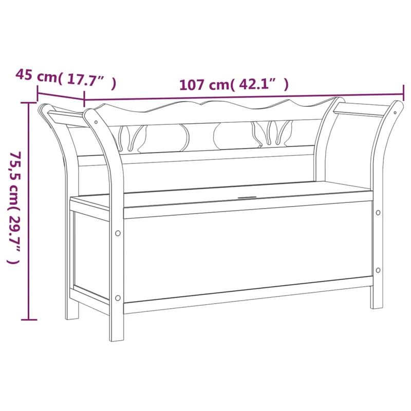 vidaXL - Sitzbank, und Rückenlehne, Bank zum Sitzen, 107x45x75,5 cm, Massivholz Tanne, Schwarz