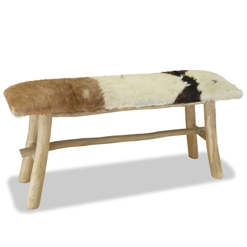vidaXL - Sitzbank, Sitzbank Echtleder und Teak, Bank zum Sitzen, 100 x 30 x 45 cm