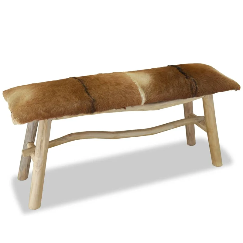 vidaXL - Sitzbank, Sitzbank Echtleder und Teak, Bank zum Sitzen, 100 x 30 x 45 cm