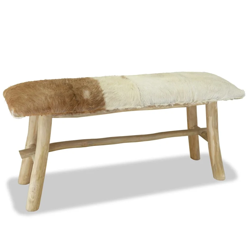 vidaXL - Sitzbank, Sitzbank Echtleder und Teak, Bank zum Sitzen, 100 x 30 x 45 cm