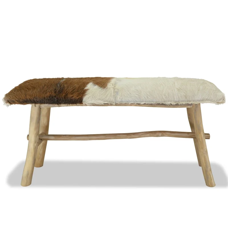 vidaXL - Sitzbank, Sitzbank Echtleder und Teak, Bank zum Sitzen, 100 x 30 x 45 cm