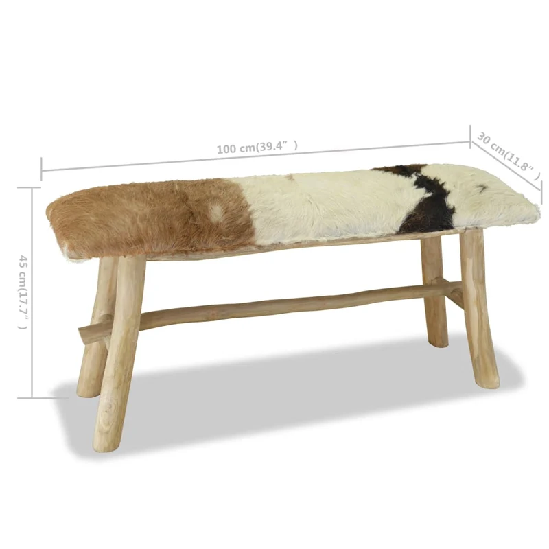 vidaXL - Sitzbank, Sitzbank Echtleder und Teak, Bank zum Sitzen, 100 x 30 x 45 cm