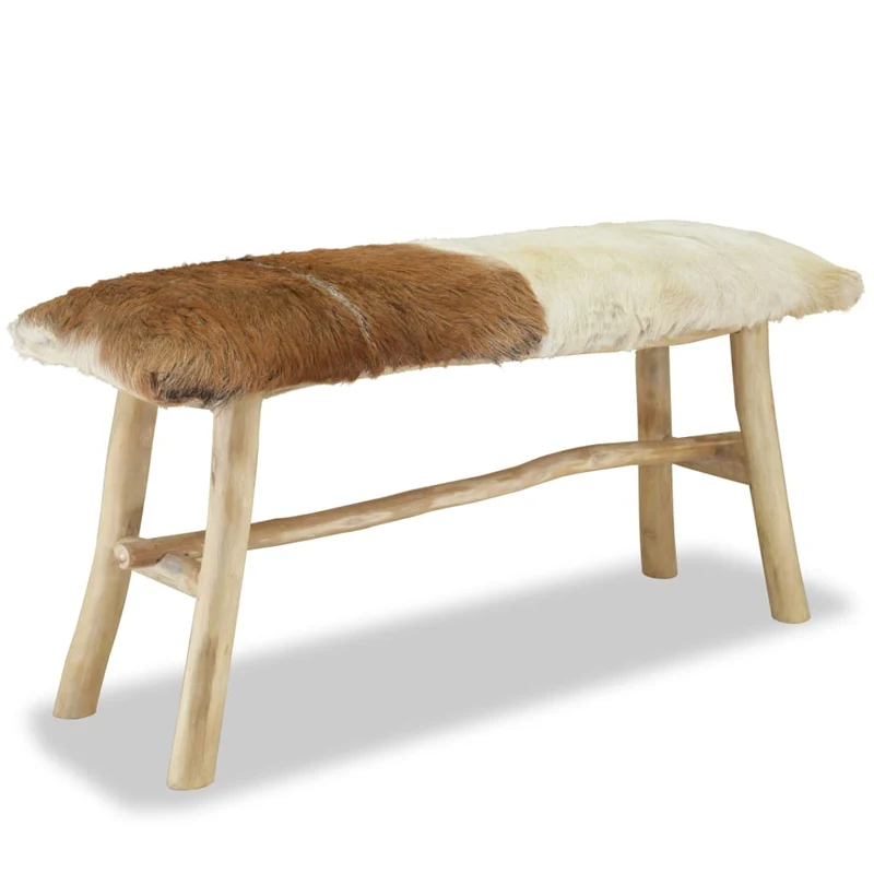 vidaXL - Sitzbank, Sitzbank Echtleder und Teak, Bank zum Sitzen, 100 x 30 x 45 cm