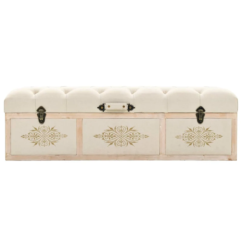 vidaXL - Sitzbank mit Stauraum, Bank zum Sitzen, 110 x 30 x 38 cm, Massivholz Tanne und Stoff, Creme