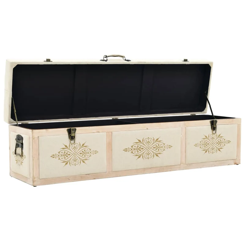vidaXL - Sitzbank mit Stauraum, Bank zum Sitzen, 110 x 30 x 38 cm, Massivholz Tanne und Stoff, Creme