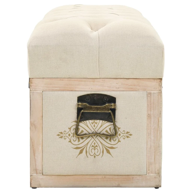 vidaXL - Sitzbank mit Stauraum, Bank zum Sitzen, 110 x 30 x 38 cm, Massivholz Tanne und Stoff, Creme
