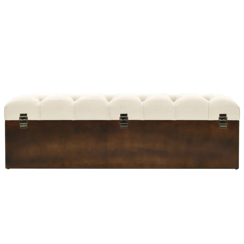 vidaXL - Sitzbank mit Stauraum, Bank zum Sitzen, 110 x 30 x 38 cm, Massivholz Tanne und Stoff, Creme