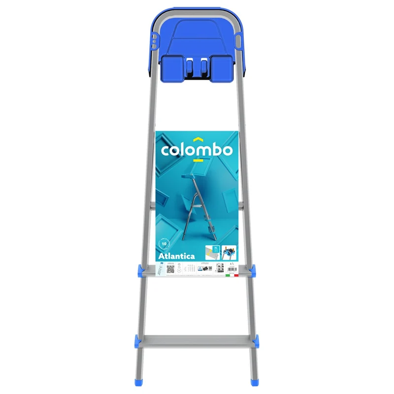 Colombo ATLANTICA – Aluminium-Trittleiter mit 3 Stufen und Werkzeugablage, bis 150 kg, EN 131, TÜV-GS, Made in Italy