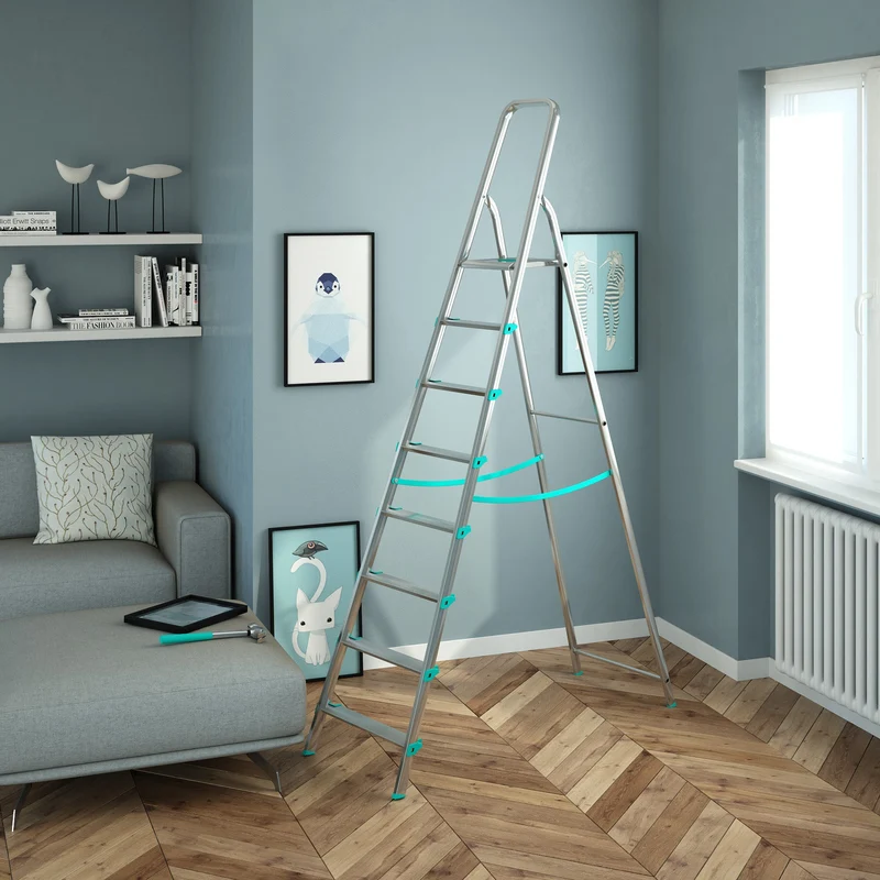 Colombo LIBELLULA - Trittleiter, Trittleiter 8 stufen, Trittleiter Klappbar, Höhe 174 cm, Max, Belastbar 150 kg, Aluminium, Hergestellt in Italien