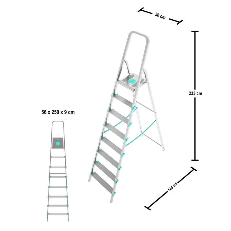 Colombo LIBELLULA - Trittleiter, Trittleiter 8 stufen, Trittleiter Klappbar, Höhe 174 cm, Max, Belastbar 150 kg, Aluminium, Hergestellt in Italien