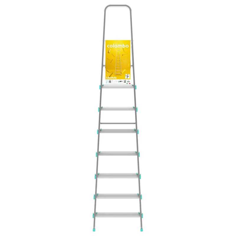 Colombo LIBELLULA - Trittleiter, Trittleiter 8 stufen, Trittleiter Klappbar, Höhe 174 cm, Max, Belastbar 150 kg, Aluminium, Hergestellt in Italien