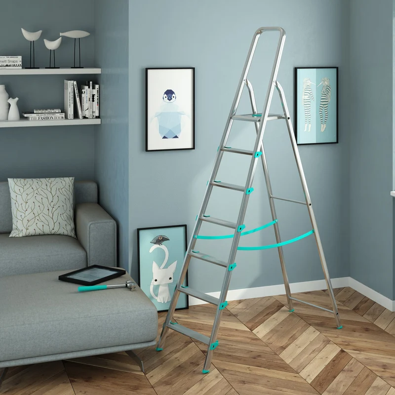 Colombo LIBELLULA - Trittleiter, Trittleiter 7 stufen, Trittleiter Klappbar, Höhe 152 cm, Max, Belastbar 150 kg, Aluminium, Hergestellt in Italien