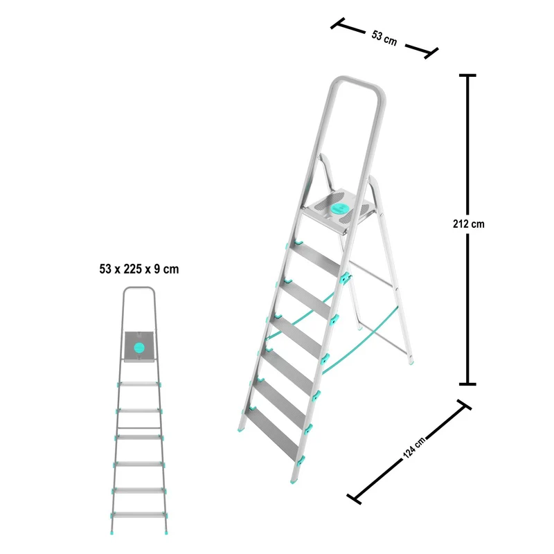 Colombo LIBELLULA - Trittleiter, Trittleiter 7 stufen, Trittleiter Klappbar, Höhe 152 cm, Max, Belastbar 150 kg, Aluminium, Hergestellt in Italien