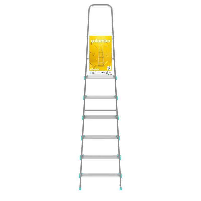 Colombo LIBELLULA - Trittleiter, Trittleiter 7 stufen, Trittleiter Klappbar, Höhe 152 cm, Max, Belastbar 150 kg, Aluminium, Hergestellt in Italien