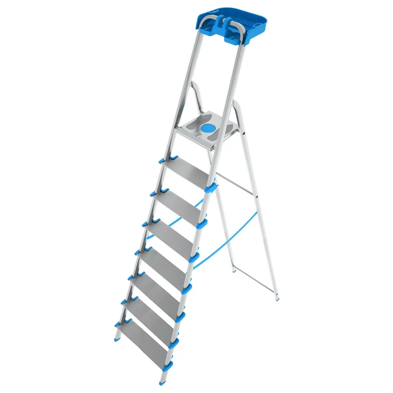 Colombo ATLANTICA – Trittleiter mit 8 Stufen, 12 cm breiten Aluminiumstufen, Werkzeugablage, bis 150 kg, Made in Italy