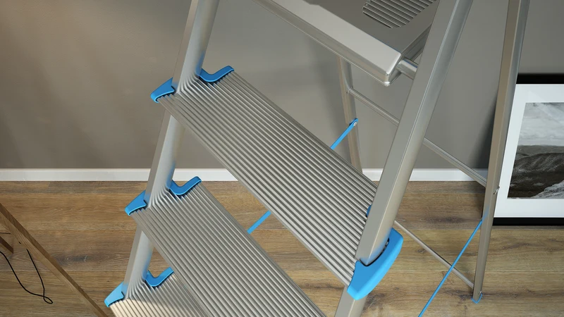 Colombo ATLANTICA – Trittleiter mit 8 Stufen, 12 cm breiten Aluminiumstufen, Werkzeugablage, bis 150 kg, Made in Italy