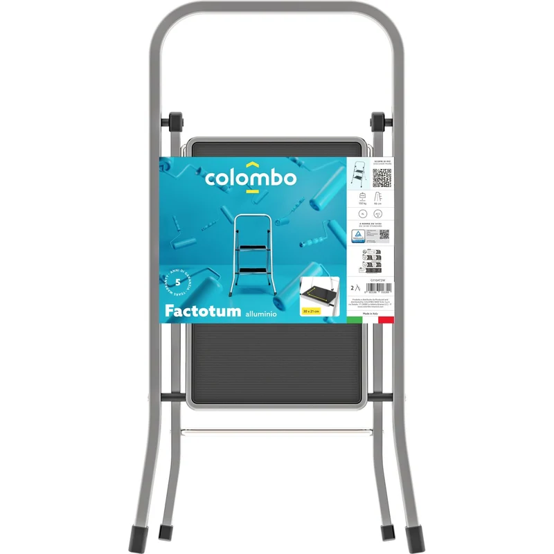 Colombo FACTOTUM ALUMINIUM – Trittleiter mit 2 Stufen, bis 150 kg, Aluminium, Made in Italy