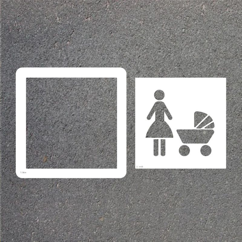 Schablone Mutter/Kind Parkplatz, 600 x 600 mm, Aluminium 1,0 mm