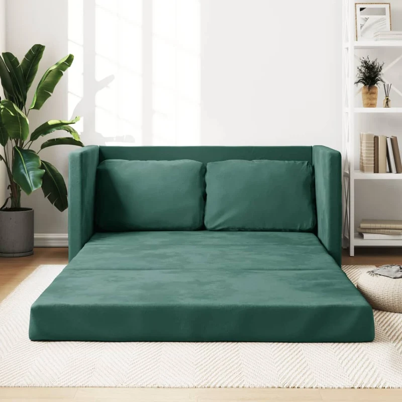 vidaXL - Bodensofa, Bodencouch, Bodensofa mit Schlaffunktion, 122x70x55 cm (122x204x55 cm), Tragfähigkeit (pro Sitz) 110 kg, Samt, Dunkelgrün