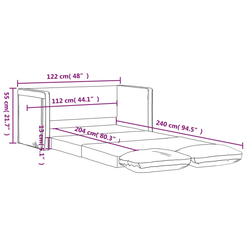 vidaXL - Bodensofa, Bodencouch, Bodensofa mit Schlaffunktion, 122x70x55 cm (122x204x55 cm), Tragfähigkeit (pro Sitz) 110 kg, Samt, Dunkelgrün