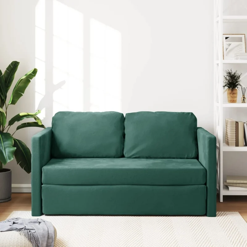 vidaXL - Bodensofa, Bodencouch, Bodensofa mit Schlaffunktion, 122x70x55 cm (122x204x55 cm), Tragfähigkeit (pro Sitz) 110 kg, Samt, Dunkelgrün