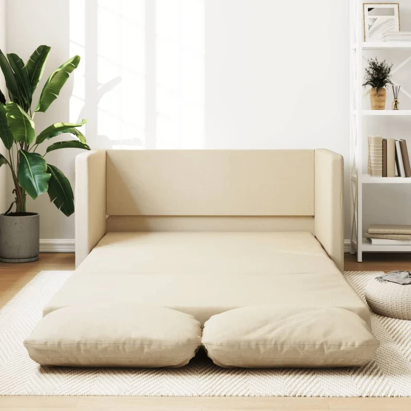 vidaXL - Bodensofa, Boden Sofa, Bodencouch, Bodensofa mit Schlaffunktion, 112x60x55cm (112x174x55cm), Tragfähigkeit (pro Sitz ) 110 kg, Stoff, Creme