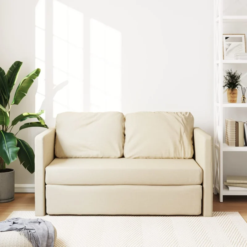 vidaXL - Bodensofa, Boden Sofa, Bodencouch, Bodensofa mit Schlaffunktion, 112x60x55cm (112x174x55cm), Tragfähigkeit (pro Sitz ) 110 kg, Stoff, Creme
