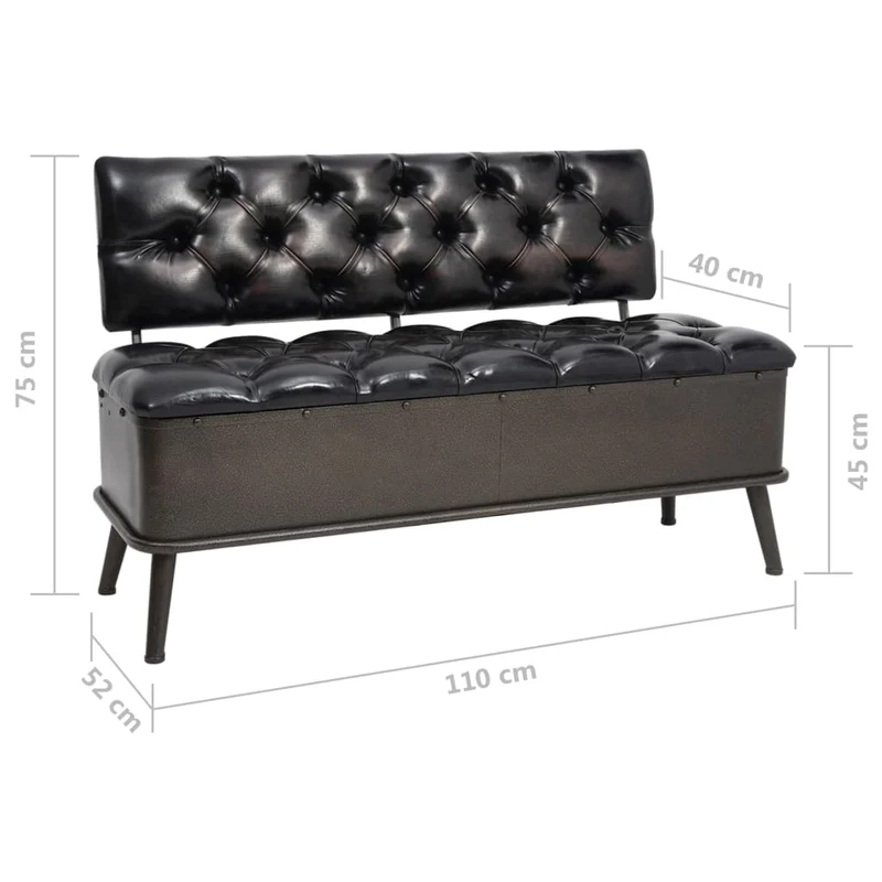 vidaXL - Sitzbank, Sitzbank mit Stauraum, und Rückenlehne, Bank zum Sitzen, 110 x 52 x 75 cm, Kunstleder, Schwarz