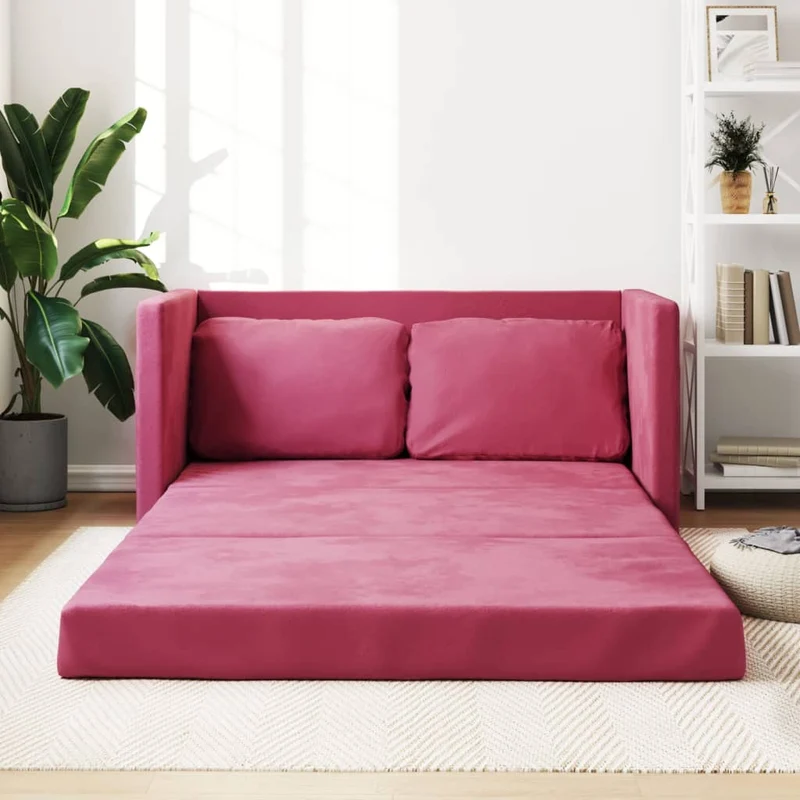 vidaXL – 2-in-1-Bodensofa mit Schlaffunktion, 122 × 204 × 55 cm ausgezogen, Samt, Weinrot