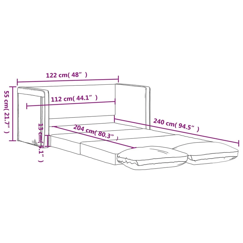 vidaXL – 2-in-1-Bodensofa mit Schlaffunktion, 122 × 204 × 55 cm ausgezogen, Samt, Weinrot