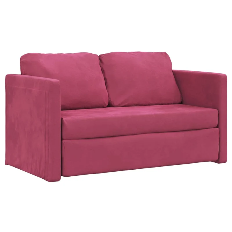 vidaXL – 2-in-1-Bodensofa mit Schlaffunktion, 122 × 204 × 55 cm ausgezogen, Samt, Weinrot