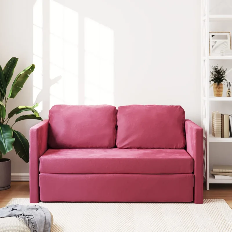 vidaXL – 2-in-1-Bodensofa mit Schlaffunktion, 122 × 204 × 55 cm ausgezogen, Samt, Weinrot