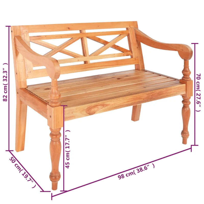 vidaXL - Sitzbank, Batavia-Sitzbank, und Rückenlehne, Bank zum Sitzen, Mahagoni Massivholz, 98 x 50 x 82 cm, Hellbraun