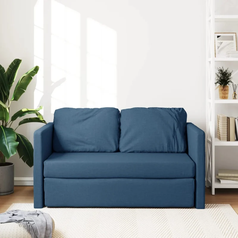 vidaXL - Bodensofa, Bodencouch, Bodensofa mit Schlaffunktion, 112 x60x55cm (112x174x55cm), Tragfähigkeit (pro Sitz) 110 kg, Stoff, Blau