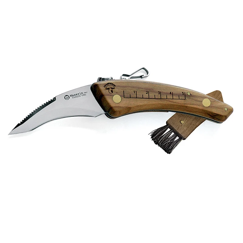 Maserin Pilzmesser – Klappmesser mit Bürste, Olivenholzgriff und Maßskala, Made in Italy