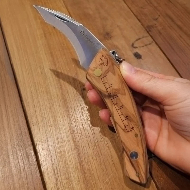Maserin Pilzmesser – Klappmesser mit Bürste, Olivenholzgriff und Maßskala, Made in Italy