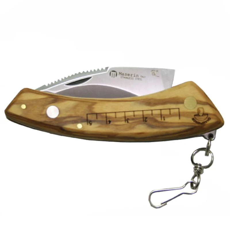 Maserin Pilzmesser – Klappmesser mit Bürste, Olivenholzgriff und Maßskala, Made in Italy