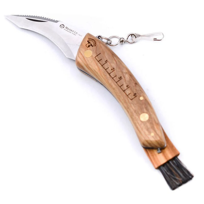 Maserin Pilzmesser – Klappmesser mit Bürste, Olivenholzgriff und Maßskala, Made in Italy