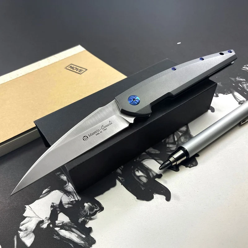 Maserin SOLAR – Gentleman-Klappmesser mit D2-Klinge, Titangriff, Flipper, Kugellager und Frame-Lock, Made in Italy